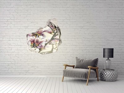 Finto buco nel muro 3D Fiori di magnolia in un muro danneggiato