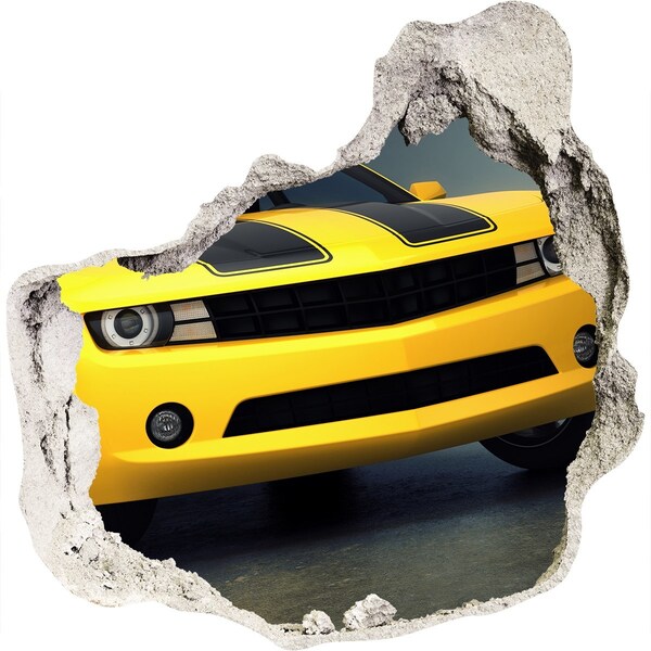 Trompe l'oeil buco nel muro Un muro in rovina con un'auto gialla