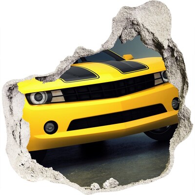 Trompe l'oeil buco nel muro Un muro in rovina con un'auto gialla