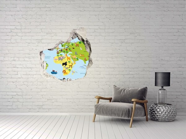 Adesivo effetto buco nel muro Mappa degli animali del mondo