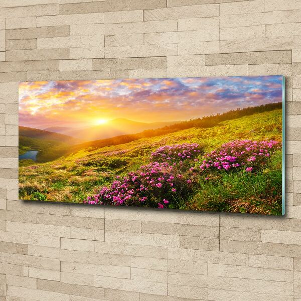 Quadro in vetro acrilico Tramonto sulle montagne