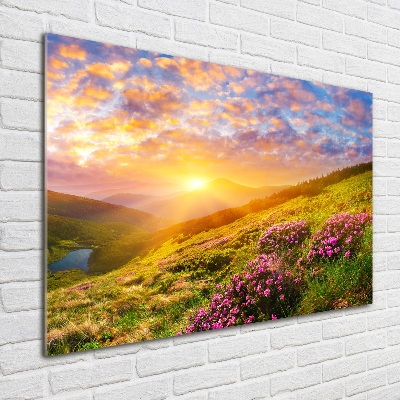 Quadro in vetro acrilico Tramonto sulle montagne