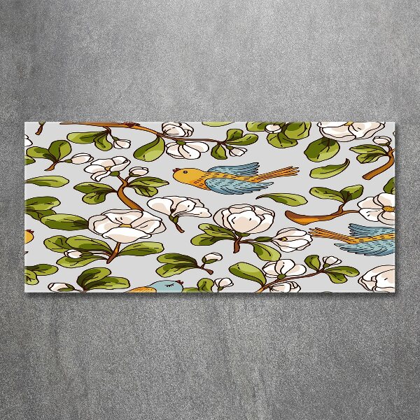 Quadro vetro acrilico Fiori e uccelli