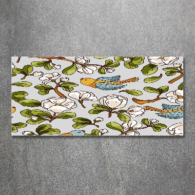 Quadro vetro acrilico Fiori e uccelli