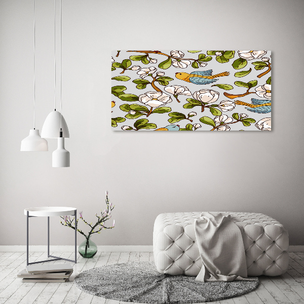 Quadro vetro acrilico Fiori e uccelli