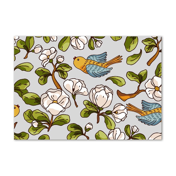 Quadro vetro acrilico Fiori e uccelli