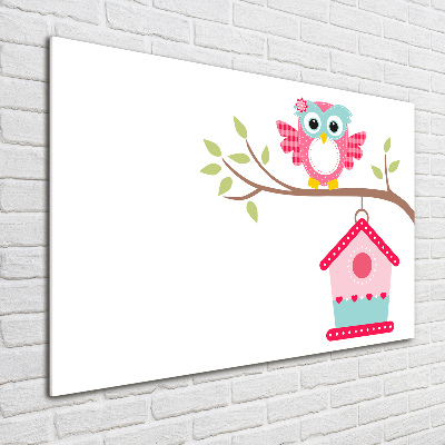Quadro su vetro acrilico Gufo su un ramo