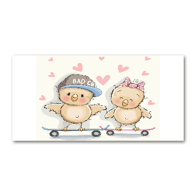 Quadro in vetro acrilico Uccelli su uno skateboard