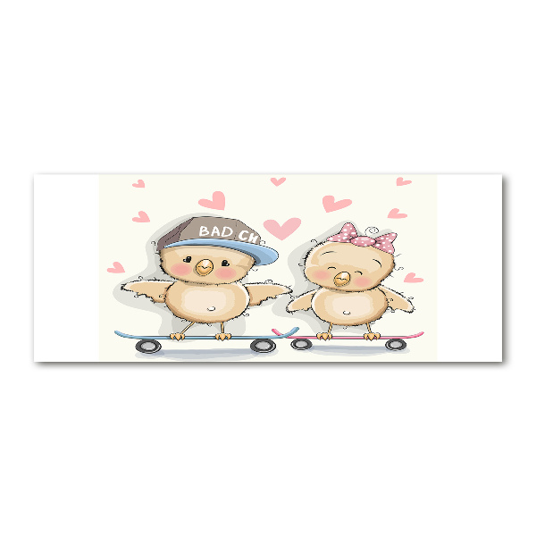 Quadro in vetro acrilico Uccelli su uno skateboard