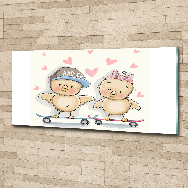 Quadro in vetro acrilico Uccelli su uno skateboard