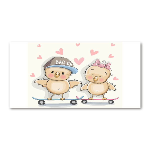 Quadro in vetro acrilico Uccelli su uno skateboard