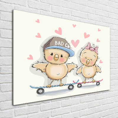 Quadro in vetro acrilico Uccelli su uno skateboard
