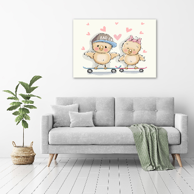 Quadro in vetro acrilico Uccelli su uno skateboard