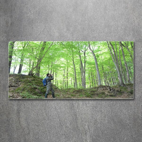 Quadro in vetro acrilico Ornitologo nella foresta