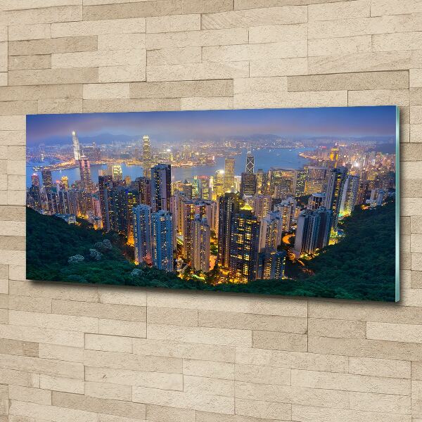 Quadro su vetro acrilico Hong Kong di notte
