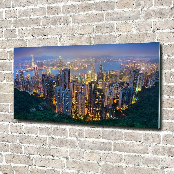 Quadro su vetro acrilico Hong Kong di notte