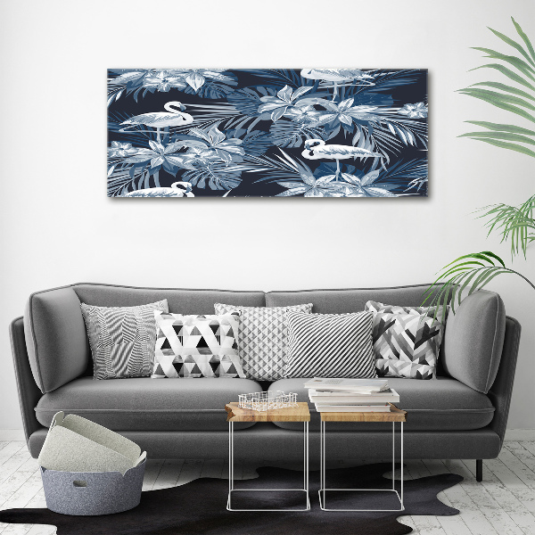 Quadro in vetro acrilico Fenicotteri e piante