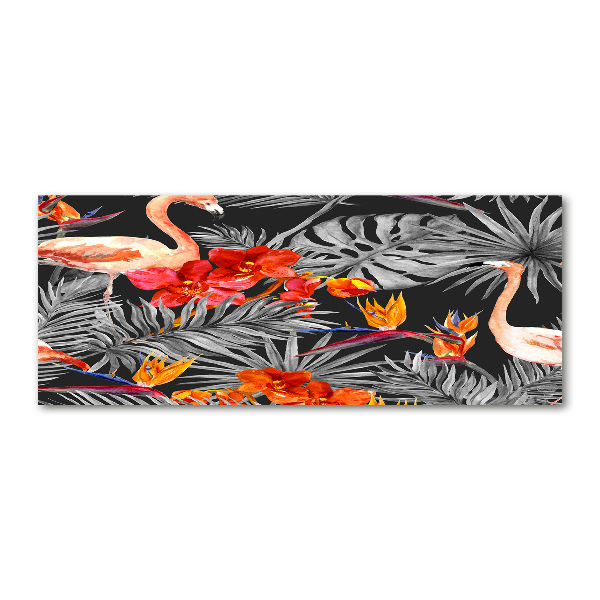 Quadro su vetro acrilico Fenicotteri e fiori