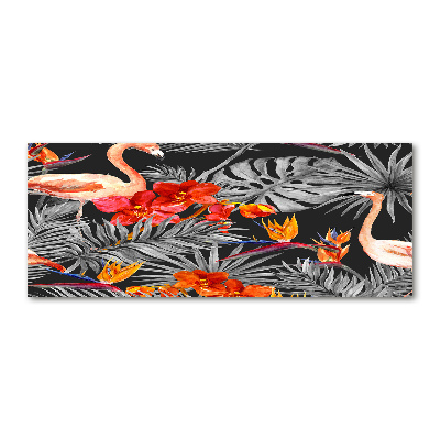 Quadro su vetro acrilico Fenicotteri e fiori