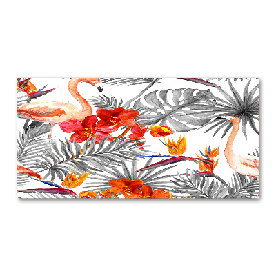 Quadro in vetro acrilico Fenicotteri e fiori