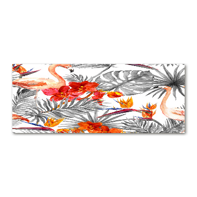 Quadro in vetro acrilico Fenicotteri e fiori