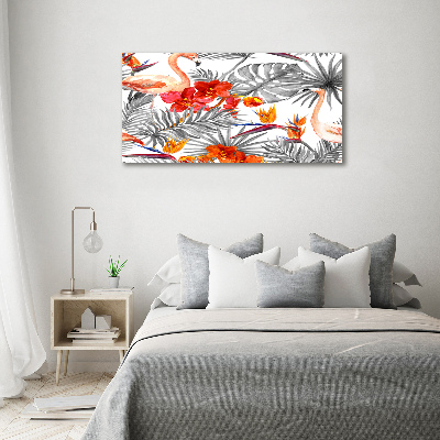 Quadro in vetro acrilico Fenicotteri e fiori