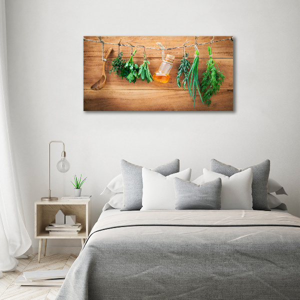 Quadro in vetro acrilico Erbe aromatiche su un filo