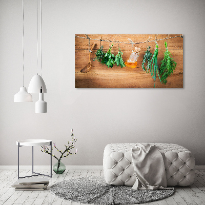 Quadro in vetro acrilico Erbe aromatiche su un filo