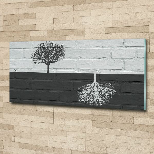 Quadro su vetro acrilico Alberi sul muro