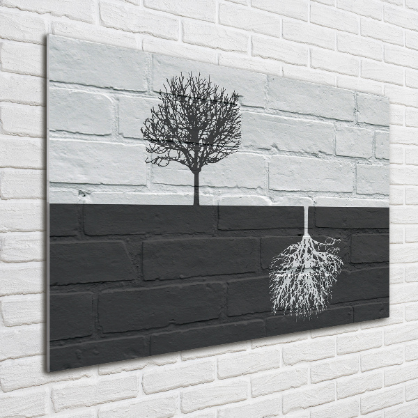 Quadro su vetro acrilico Alberi sul muro