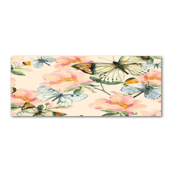 Quadro in vetro acrilico Farfalle e fiori