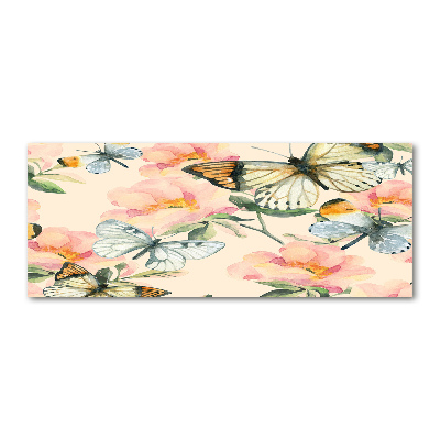 Quadro in vetro acrilico Farfalle e fiori