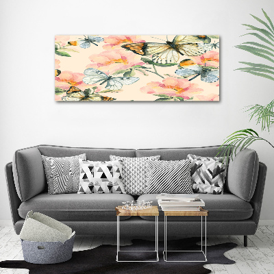 Quadro in vetro acrilico Farfalle e fiori