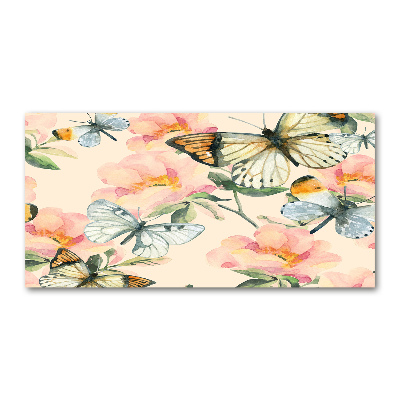 Quadro in vetro acrilico Farfalle e fiori