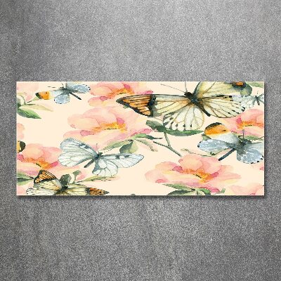 Quadro in vetro acrilico Farfalle e fiori