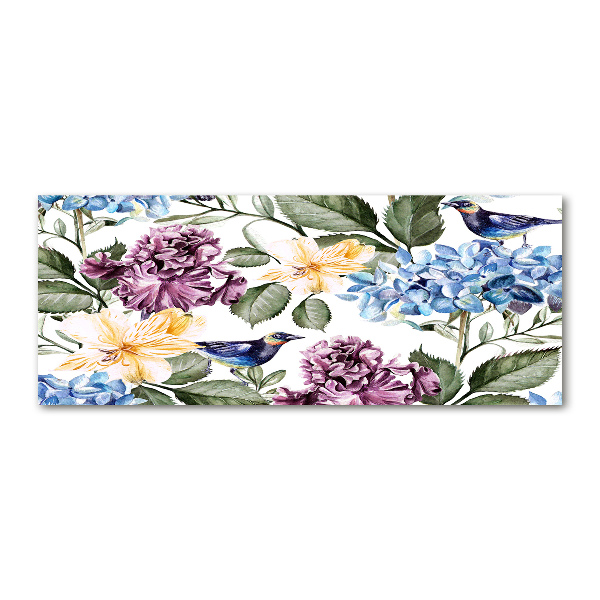 Quadro in vetro acrilico Fiori e uccelli