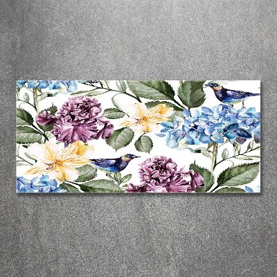 Quadro in vetro acrilico Fiori e uccelli