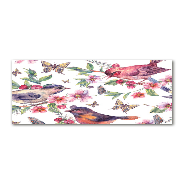 Quadro vetro acrilico Uccelli, farfalle, ciliegie
