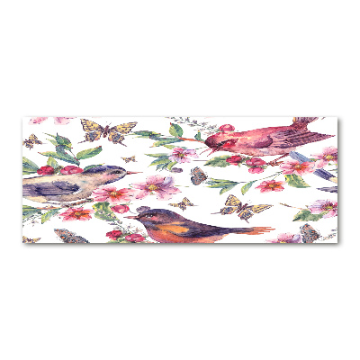 Quadro vetro acrilico Uccelli, farfalle, ciliegie