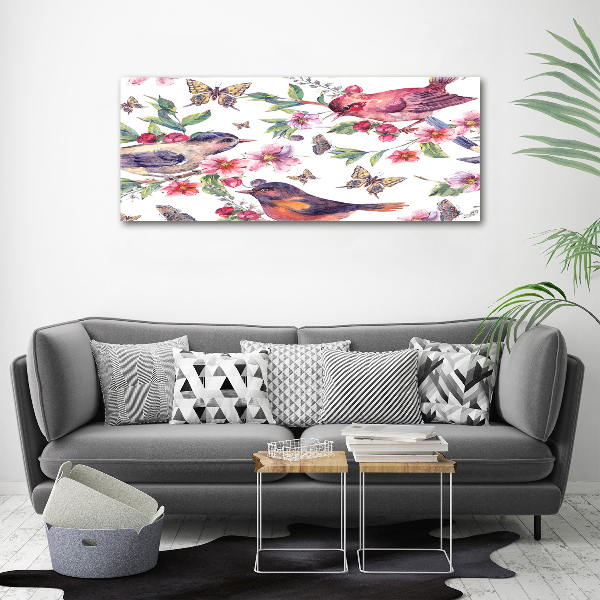 Quadro vetro acrilico Uccelli, farfalle, ciliegie