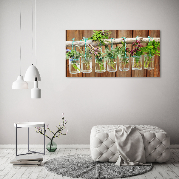 Quadro vetro acrilico Erbe aromatiche in barattolo