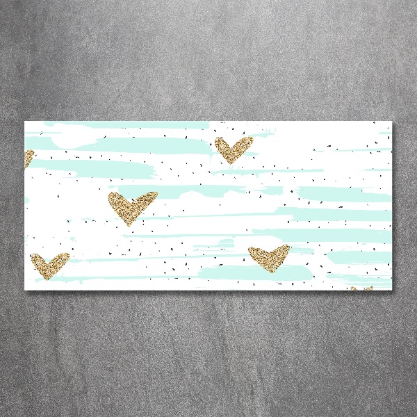 Quadro in vetro acrilico Sfondo con cuori d'oro