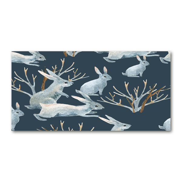 Quadro in vetro acrilico Conigli in inverno