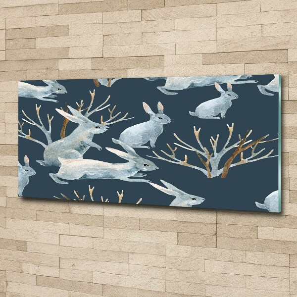 Quadro in vetro acrilico Conigli in inverno