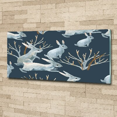 Quadro in vetro acrilico Conigli in inverno