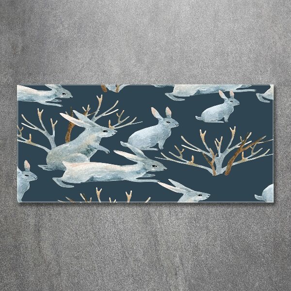 Quadro in vetro acrilico Conigli in inverno