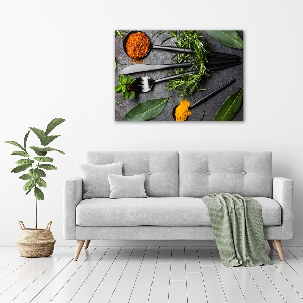 Quadro in vetro acrilico Posate e spezie