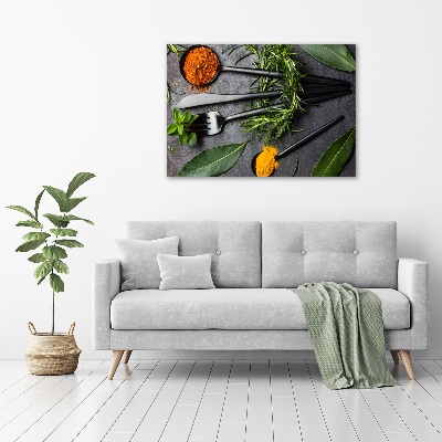 Quadro in vetro acrilico Posate e spezie