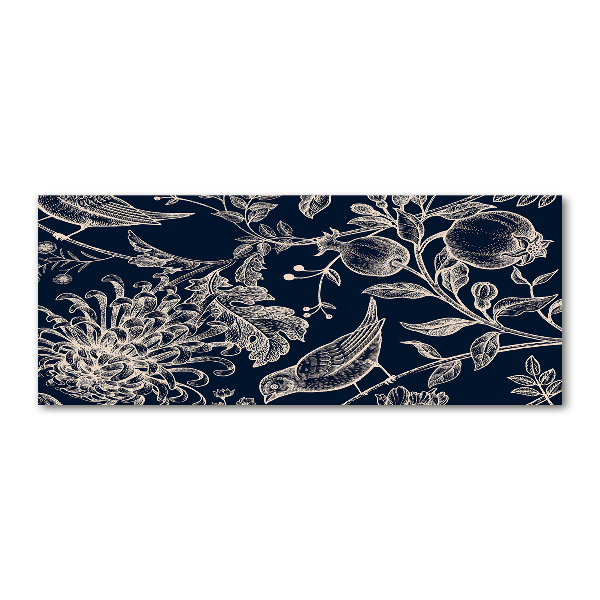 Quadro in vetro acrilico Fiori e uccelli