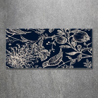 Quadro in vetro acrilico Fiori e uccelli